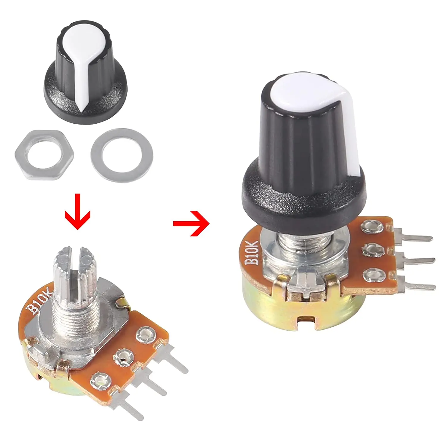 10Pcs 1K 10K 20K 50K 100K 500K Ohm 15mm 3 Pin Linear Taper Rotary Potentiometer Resistor for Arduino with AG2 White cap