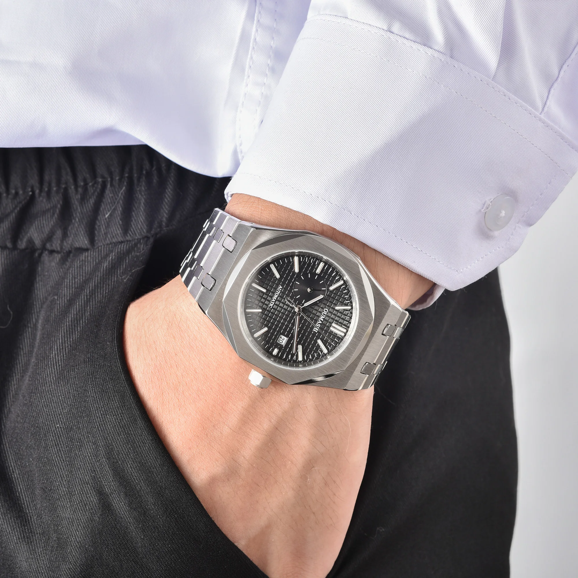 Miyota8217 완전 자동 기계식 무브먼트 시계, 스테인리스 스틸 케이스, 사파이어 유리, 방수 남성용 시계, 42mm