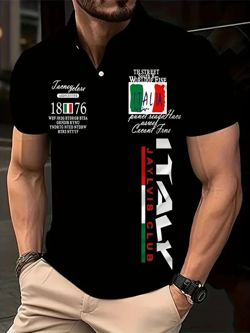 Fashion Men\'s Polo Shirt Italy Graphic Print Summer Short Sleeve Casual Button-Down Tops Oversized  Men\'s Clothing Golf T-Shirt