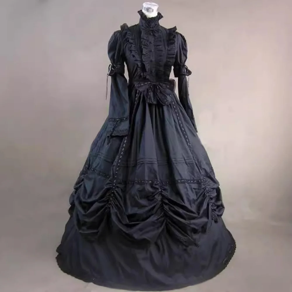 Disfraz Medieval de luto negro, vestido victoriano renacentista gótico de Lolita, vestido de fiesta de Carnaval y Halloween, vestido de baile de vampiro