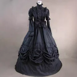 Medieval Black Mourning Costume Victorian Renaissance Gothic Lolita Bustle Dress Halloween Carnival Party Vampire Ball Gown