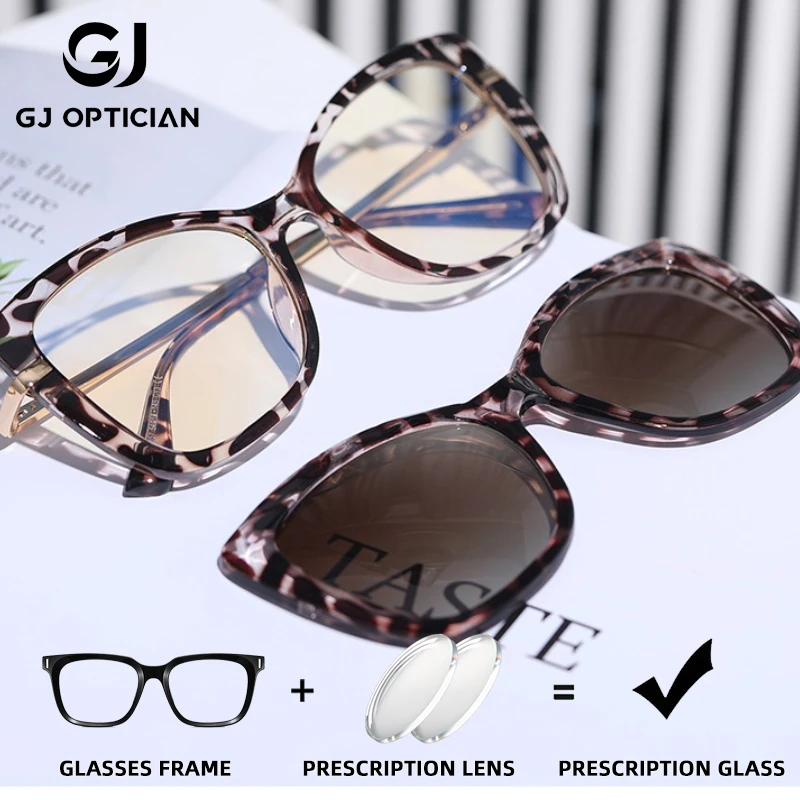 

GJ OPTICIAN Fashion Magnetic Clip Polarized Sunglasses Versatile Women Anti Blue Light Progressive Optical Prescription Glasses