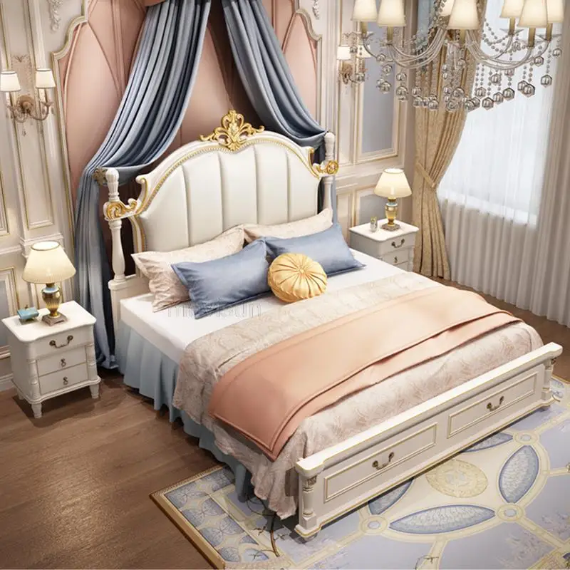 

Household Bedroom Furniture Set Luxury King Size American Princess Bed Liked Antique Solid Wood Carved Master Bed 1.8M Supplies