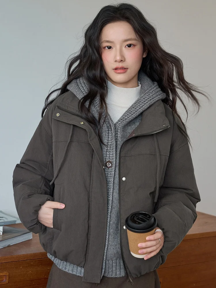 

Warm White Du down ort Puffer Jaet Women's Loose Fit Stand Collar Coat Sli Winter Outerwear Faionable New Arrival