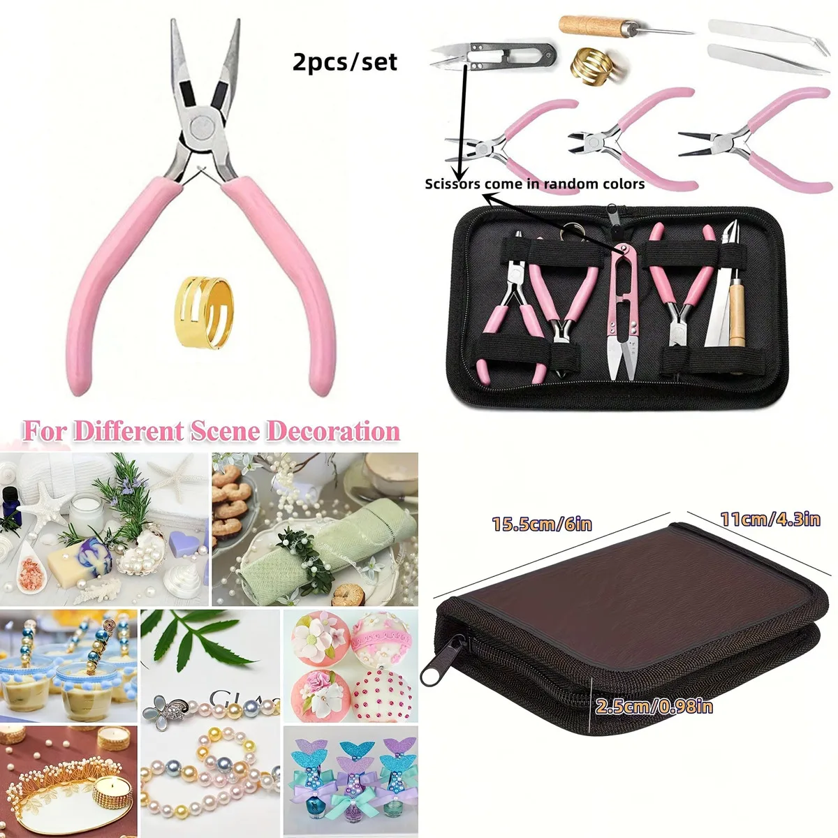 8pcs/set,2pcs/set Pink Senior Jewelry Making Tool Set, Includes Round Nose, Pointed Nose, and Wire Cutters, Non-Serrated Pliers
