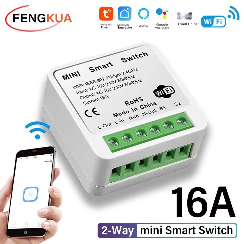 16A WiFi Smart Switch 2 Way Control DIY Light Switches Smart Home Universal Module Work with Tuya Smart Life Alexa Google Home