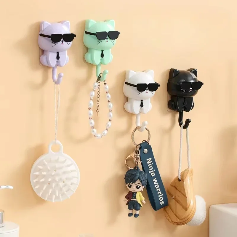 1pcs New Cute Plastic Cartoon Cat Hooks Wall Hanging Decorative Key Hangers Waterproof Sunglasses Cat Hooks Kitchen