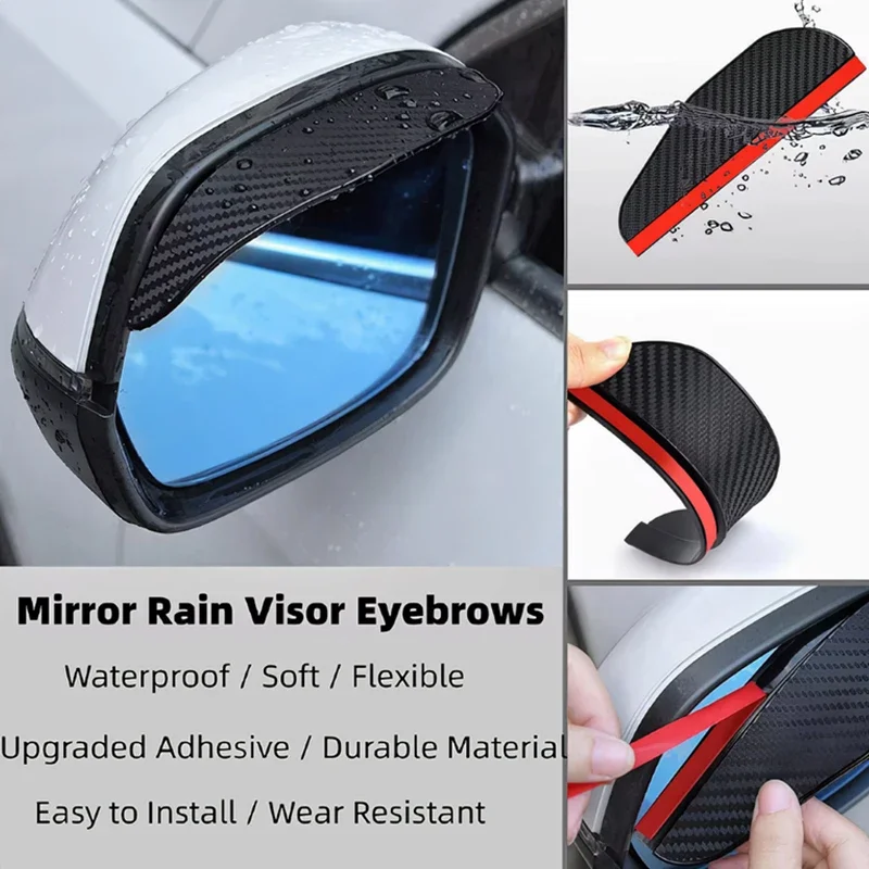 

2Pcs Car Rearview Mirror Rain Eyebrow Carbon Fiber Car Rear View Rainproof Blades Clear Vision Rain for Car Accessories