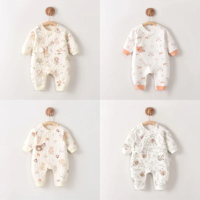 Cartoon Pattern Romper for 0-1Month Baby Long Sleeve Jumpsuit Infant Pajama Breathable Padded Bodysuit Cotton Clothing 15UB