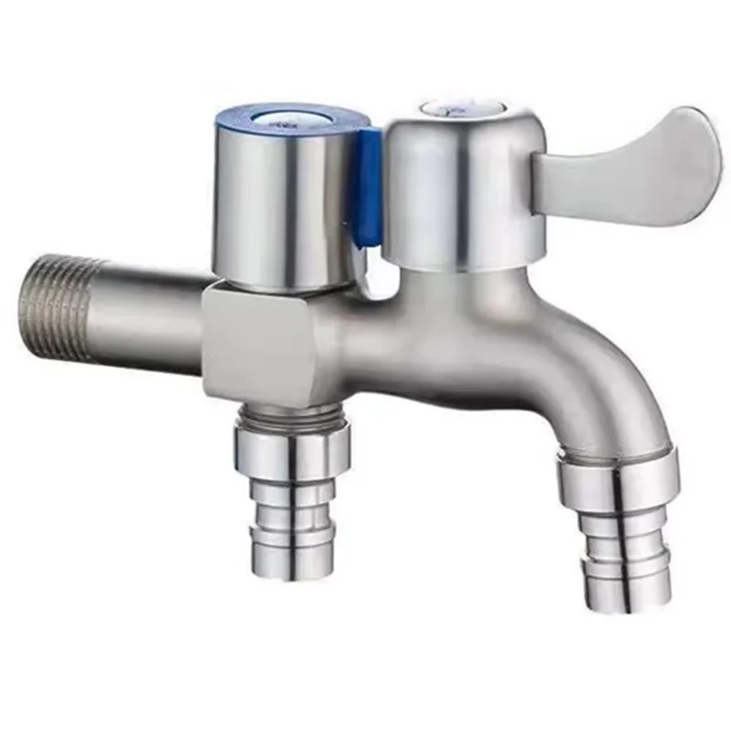 Stainless Steel Faucet Double Outlet Dual Control Water Tap One in Two Out Faucet 1/2