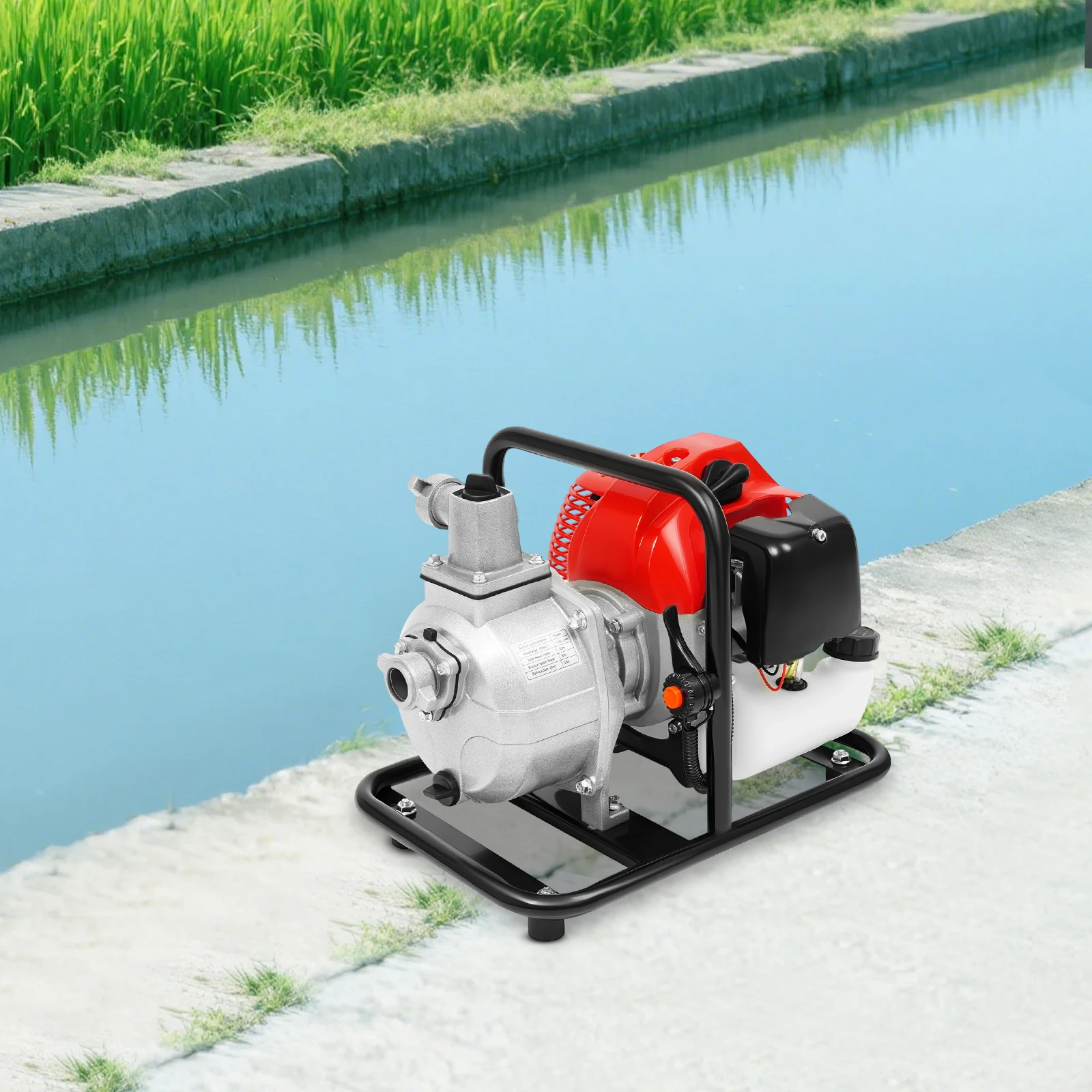 Pompe à eau à essence, 1 pouce, moteur 2 temps 43cc, pompe de transfert d'eau avec 2 filtres à air pour jardin, ferme, irrigation, drainage