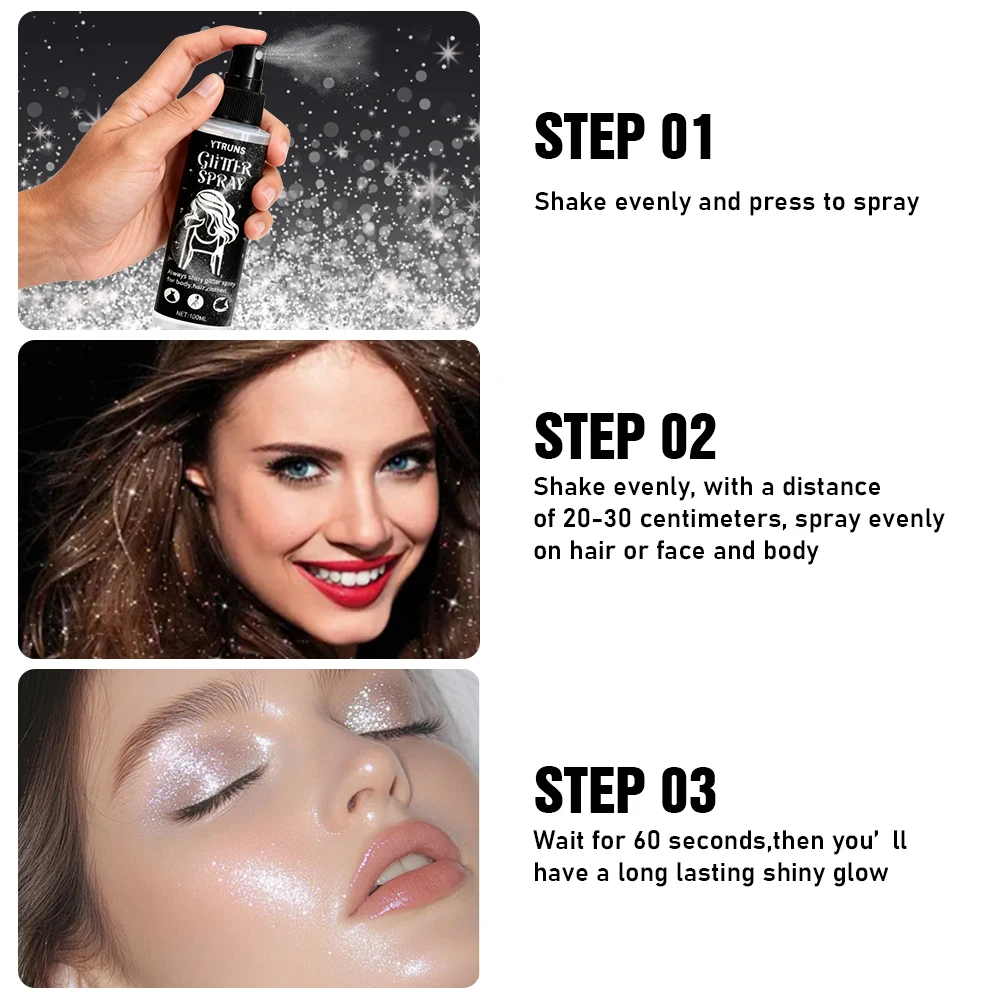 輝くグリッターハイライタースプレー - フェスティバル、パーティー、ナイトライフにぴったりの輝きを添える