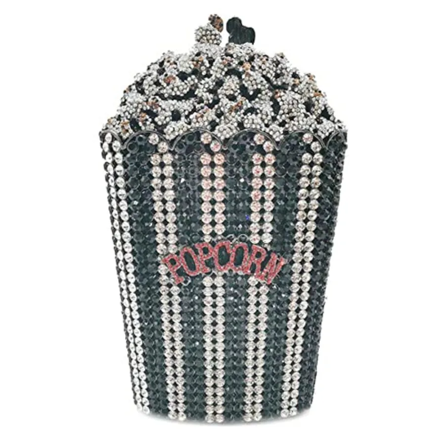 

Evening Party Prom Luxury Popcorn Texture Rhinestone-Embellished Crystal Clutch Purse in Silver Lightweight Novelty Diamond Han