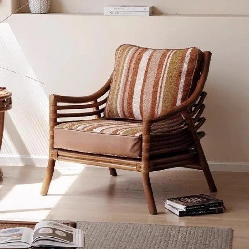 Rattan single sofa chair foot pedal combination retro balcony leisure chair