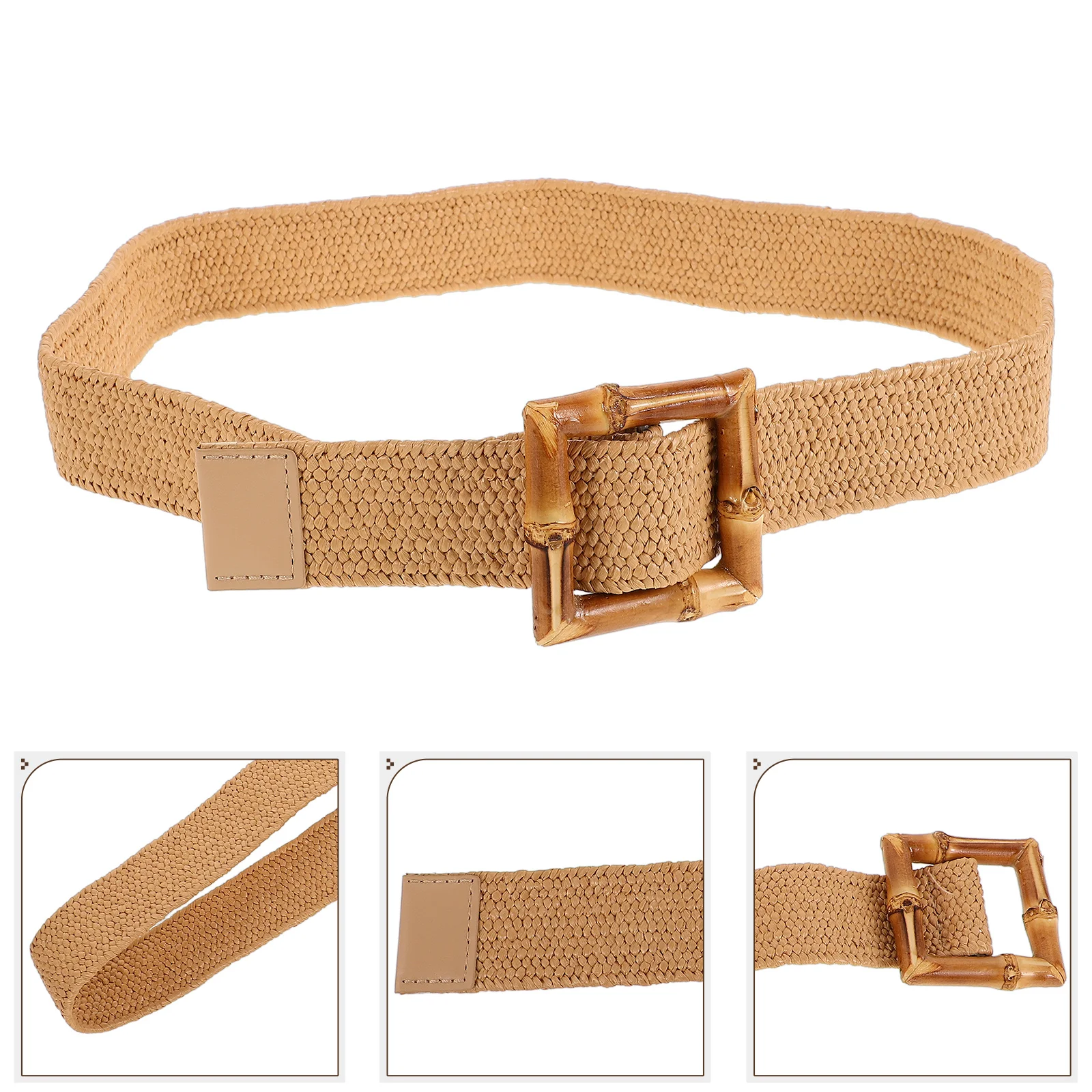 Gevlochten Bamboe Gesp Riem Dames Riemen Stro voor Jurken Stretch Breed Trendy Rekbaar Boho