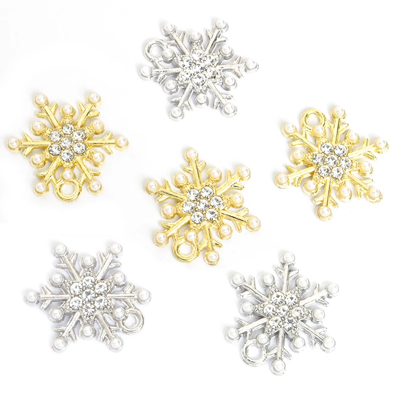 10pcs Crystal Snowflake Charms Fashion Rhinestone Pearl Christmas Series Snow Pendants Earrings Necklaces Jewelry Accessories