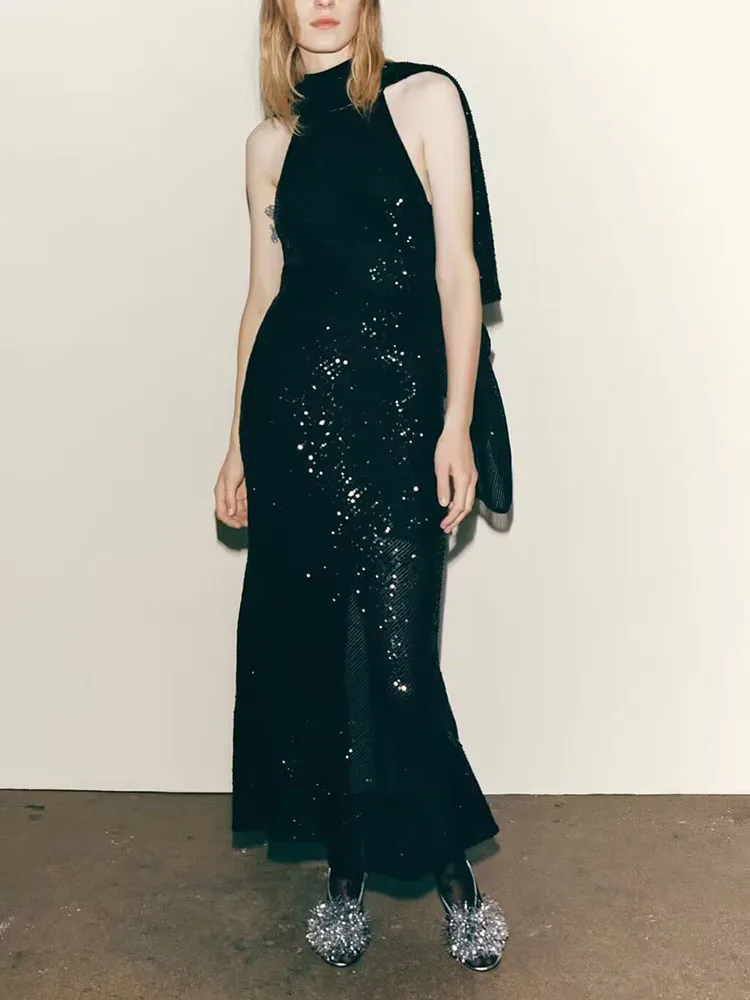 iny Sequin Slim Fit Comfortabele Sexy Ele Winter Nieuwe Dames Dr Faionable Hoge Taille Lange Jurk voor Banket