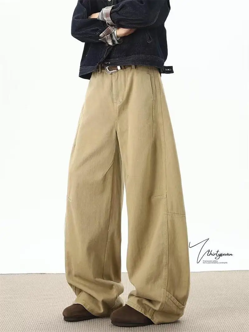 

Мужские повседневные джинсы прямого кроя цвета хаки, простой дизайн, осенне-зимняя новинка, рабочая одежда, длинные брюки