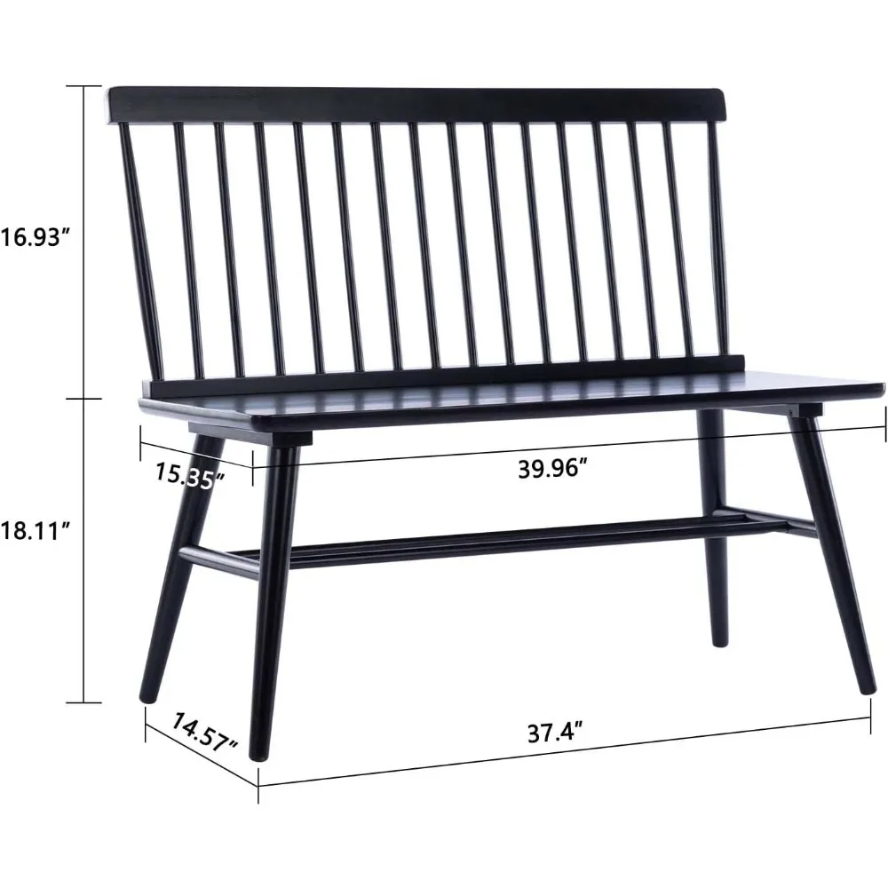 Entryway Bench, Black Dining Bench with Spindle Back Farmhouse Bench Wood Bench Windsor Bench for Foyer Balcony Living Room,