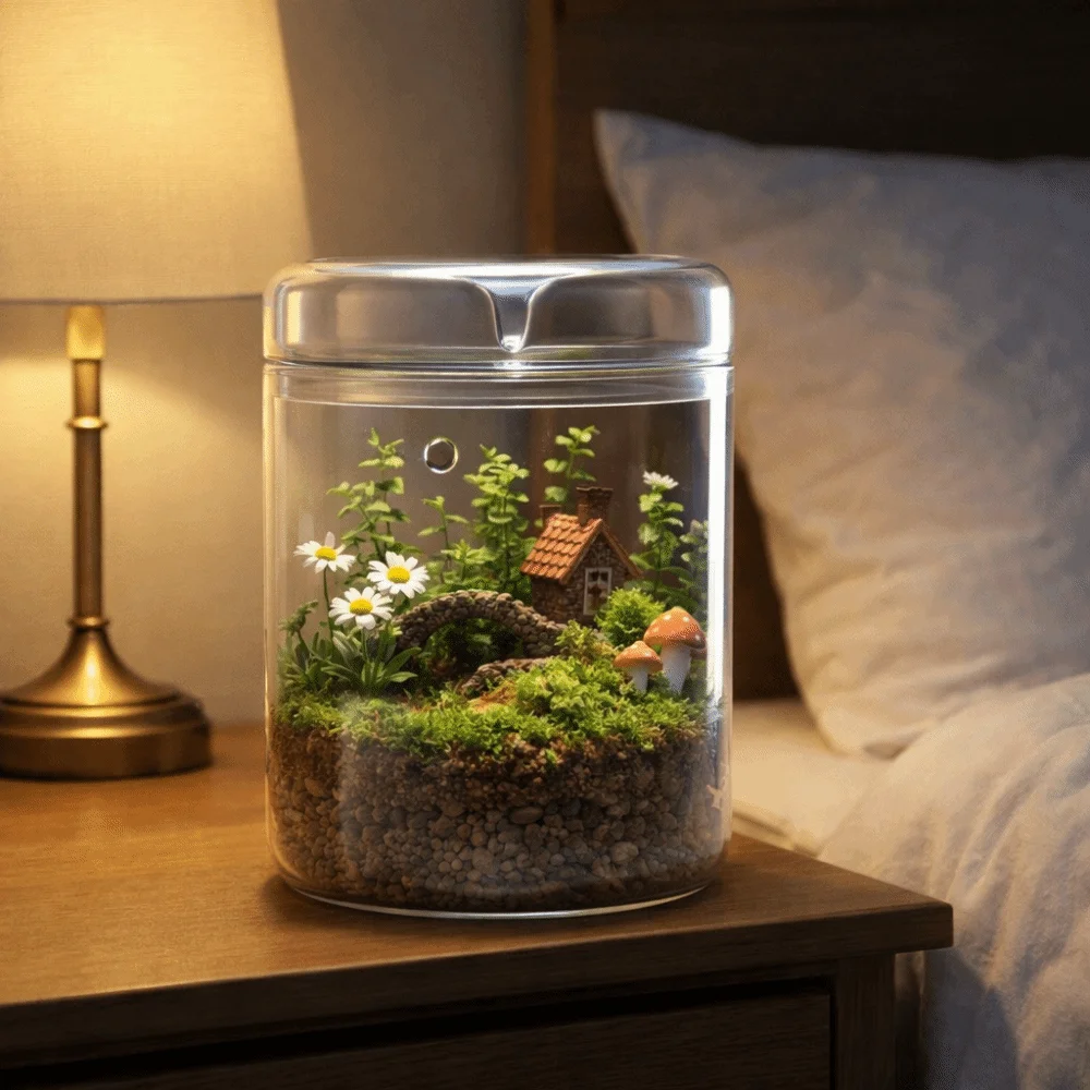Art Vase Transparent Glass Terrarium Perforated Cover Cylinder Desktop Glass Vase Decorative Moss Plant Pots Indoor Planting