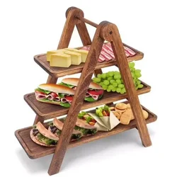 Assiette de service à plusieurs niveaux en bois, présentoir à gâteaux, plats de service de fête, plateaux de ferme, 3 niveaux