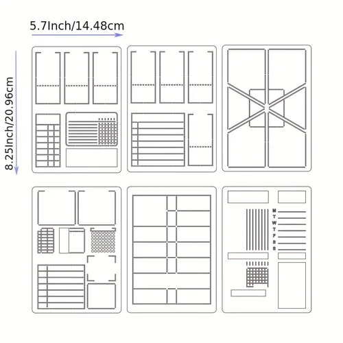 Imagen 2 del producto Juego de plantillas de diario semanal de 6 piezas para cuaderno de diario de balas A5, diario, álbum de recortes