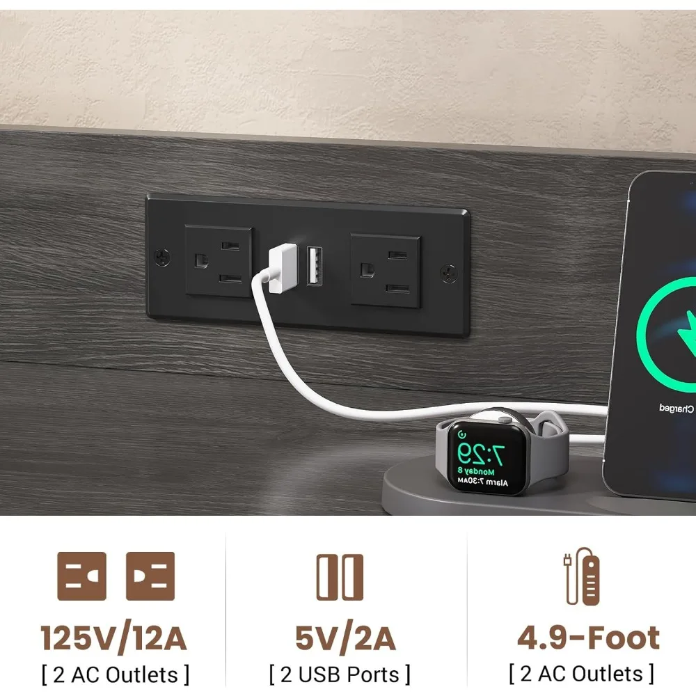 2 Drawer File Cabinet,Filing Cabinet fits Letter Legal, A4 Size, File Cabinets for Home Office with Lock, Power Strip,LED Lights