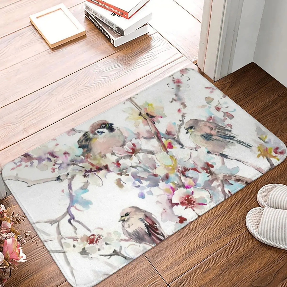 

Sparrows And Apricot Blossom 40x60cm Carpet Polyester Floor Mats Modern Bathroom Indoor