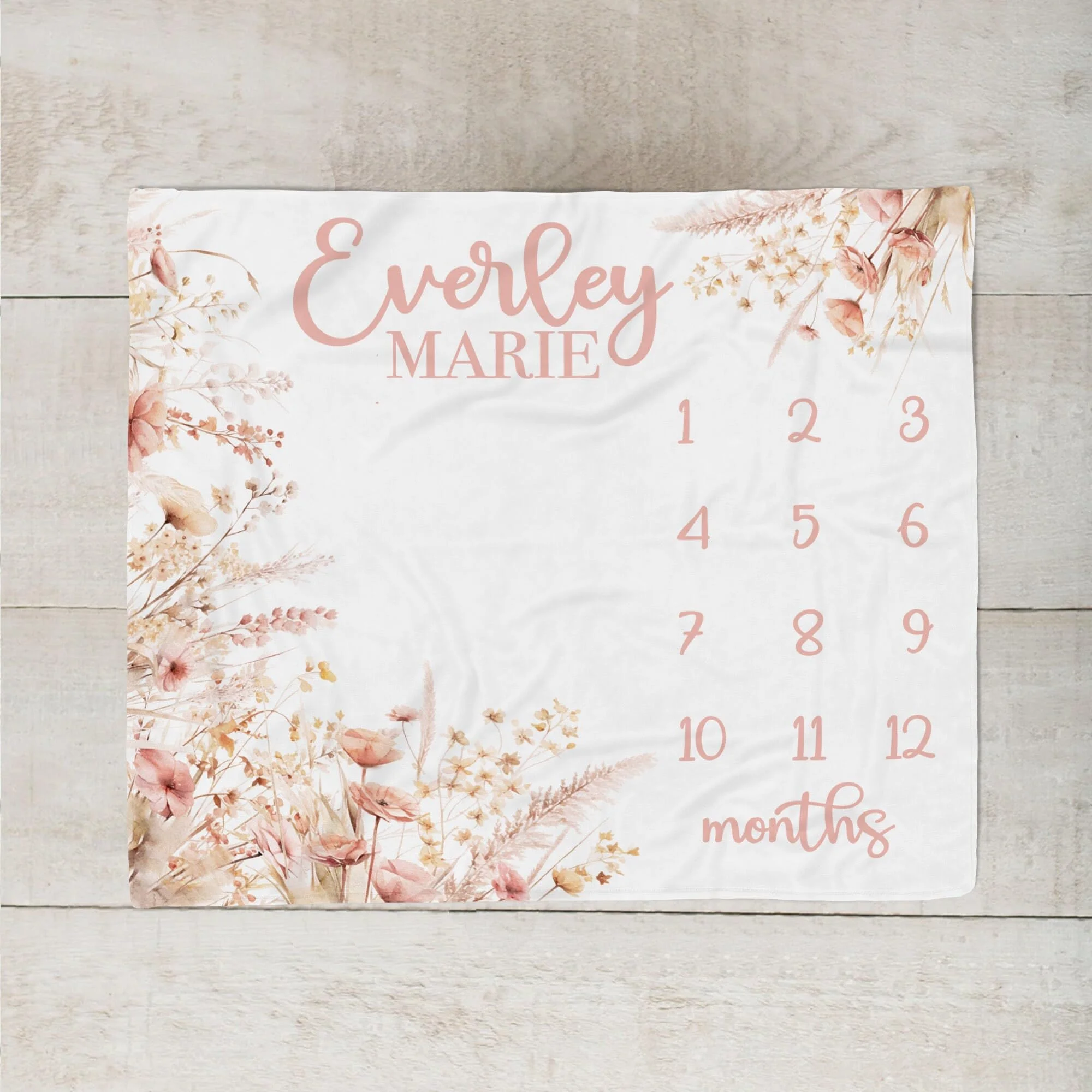 Manta para fotografía de bebés VIKAMA, manta para hitos de 12 meses con estampado floral de acuarela y corona de princesa