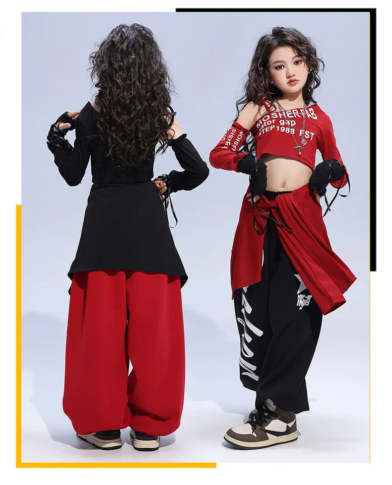 Kid Hip Hop Clothing White Black One Shoulder Crop Top T Shirt Casual Sweat Jogger Pants for Girls Jazz Dance Costumes Clothes