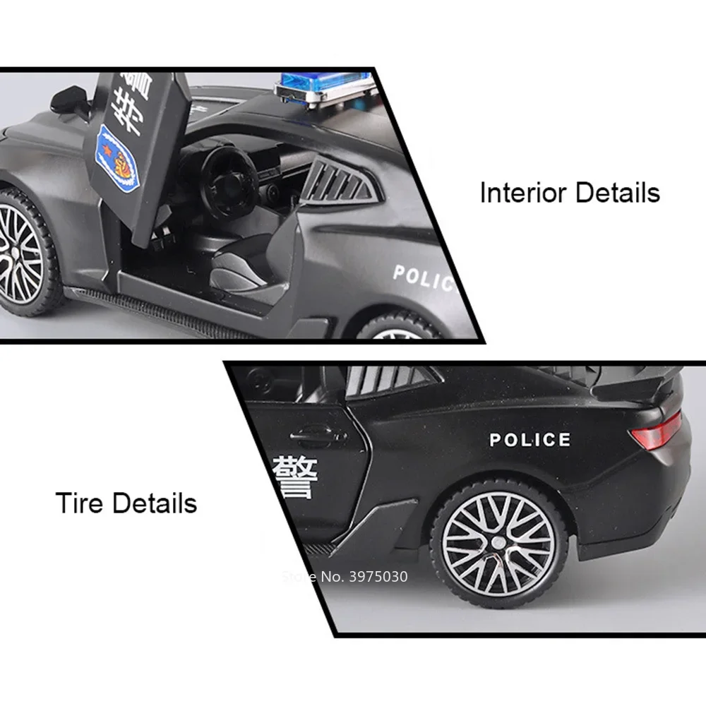 1:32 합금 카마로 장난감 다이캐스트 모델 경찰차 4도어 오픈 차량 휠 풀백 미니어처 모델 생일 어린이 선물용