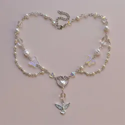crystal phoenix necklace with heart shaped pendant angelcore Hummingbird fairy necklace