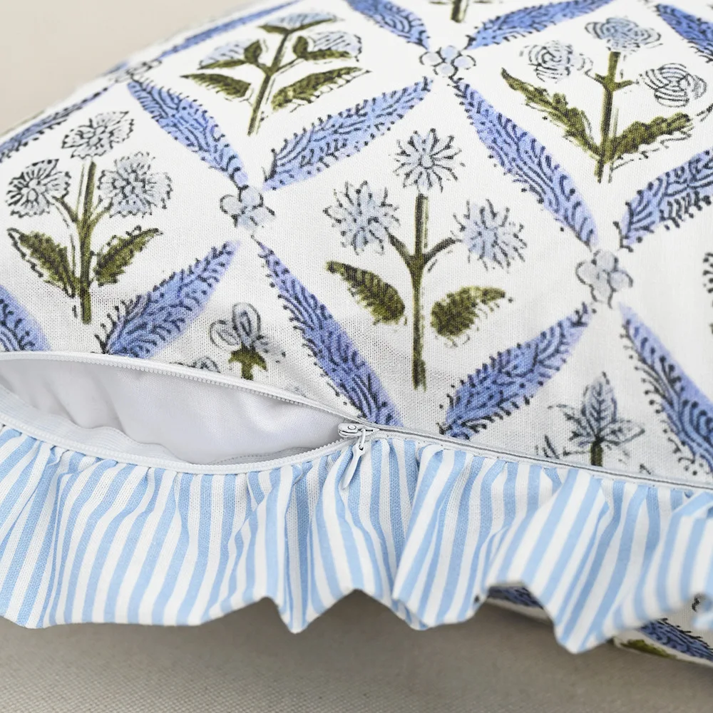 Scalloped Cushion Cover Floral Printed 45x45cm 30x50cm 50x50cm Ruffle Green Blue Pillow Cover for Home Decoration Living Room