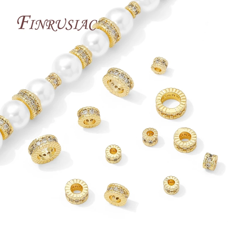 4mm 6mm 8mm 18K Gold Plated Brass with Zircon Round Spacer Beads For Beading,Metal Separator Beads,DIY Jewelry Making Supplies