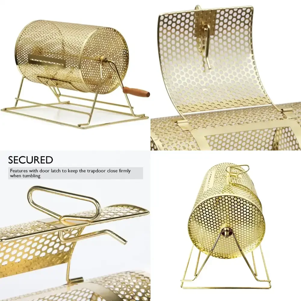 2026 Hot Sale  Medium Size Brass Raffle Drum for Lottery Bingo Casino Games with Wooden Turning Handle Spinning Ticket Drum