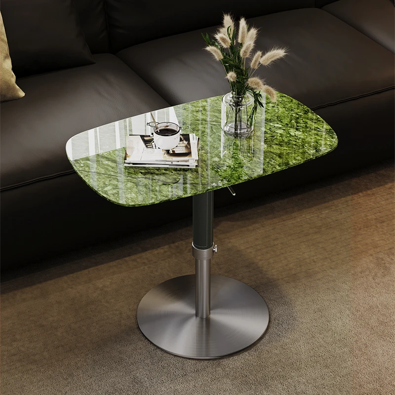 Natural marble green rotatable lifting coffee table retro simple sofa edge table