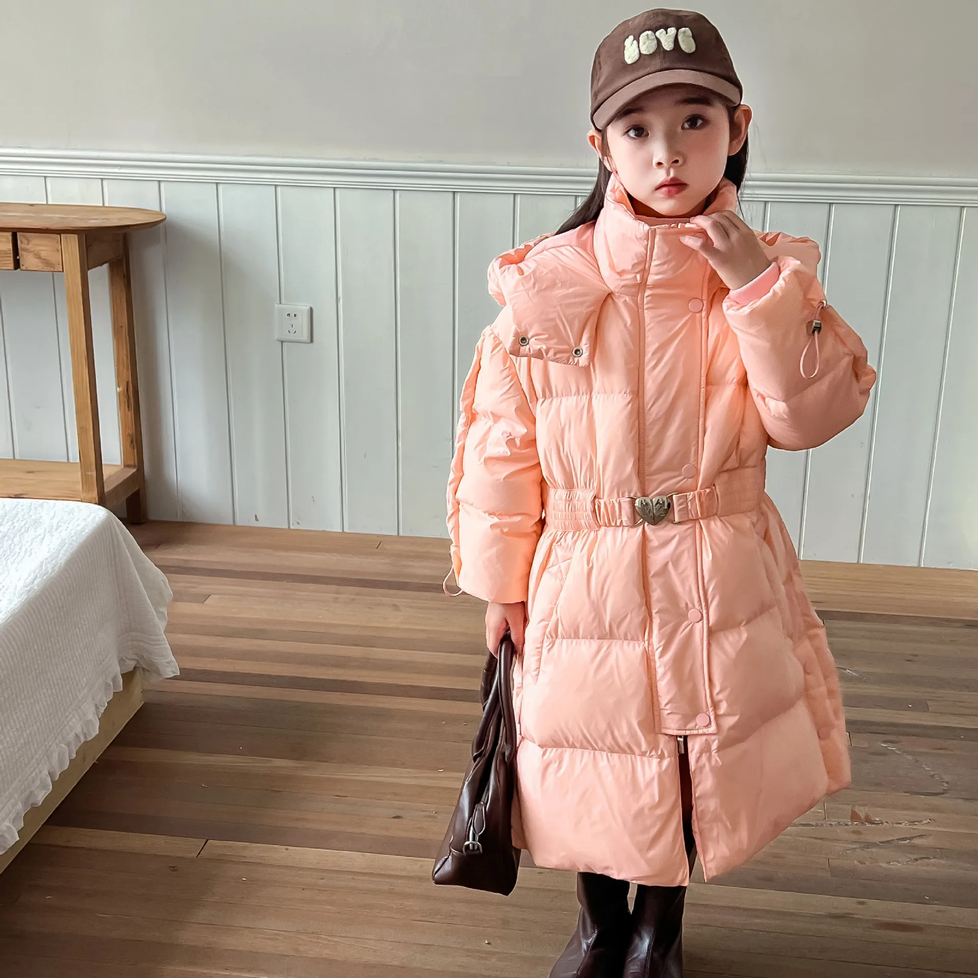 2025 Autumn Winter New Children's Long Stylish Waist-Cinching Girls' Thickened Coat