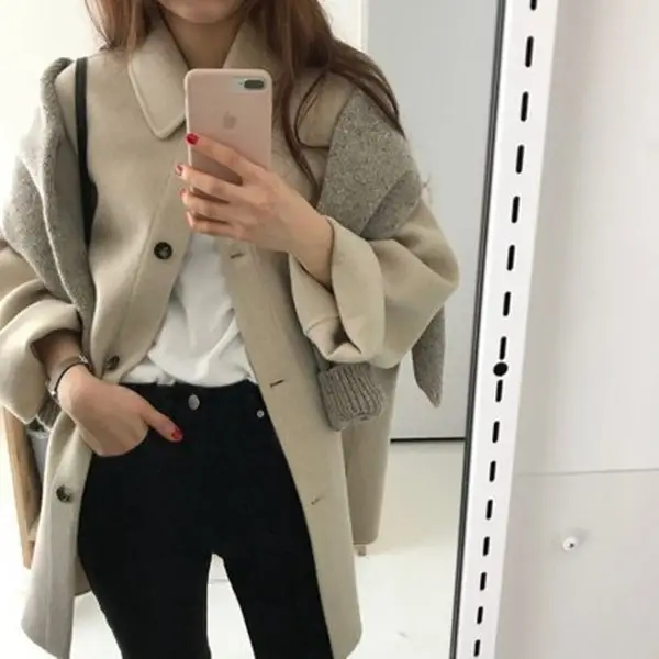 New Thick Woolen Coat Large Women's Korean Edition Loose Medium to Long Women's Woolen Coat