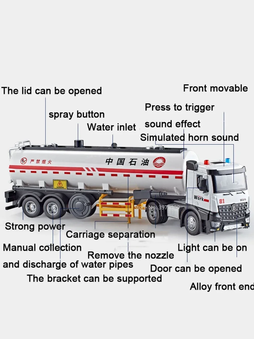 16.5 Inches Oil Tank Truck Model Toy Alloy Diecast High Simulation Truck Model Sound Can Spray Water Toys for Kids Holiday Gifts