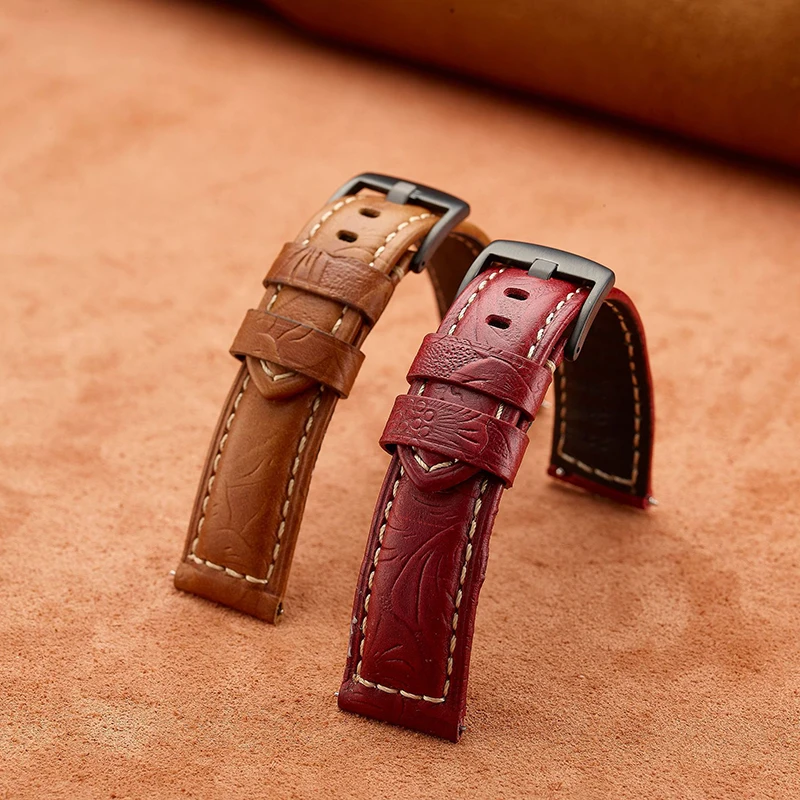 20/22/24/26mm Quality Leather Watch Bands Personality Carving Leather Strap Universal Watchbands Accessories for Men Women Bands