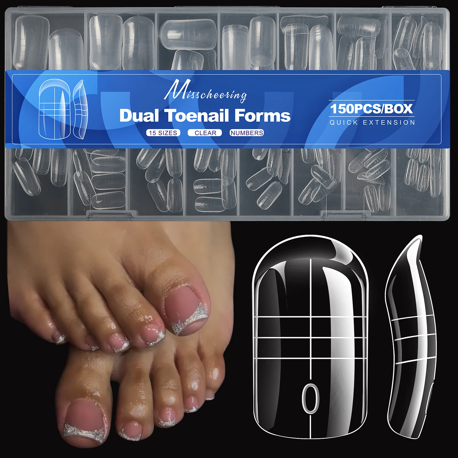 150pcs/Box Toe Dual Use Nail Mold For Polyethylene Extension Gel Toenail Dual Use Mold Reusable Full Cover Mold Acrylic Top Mold