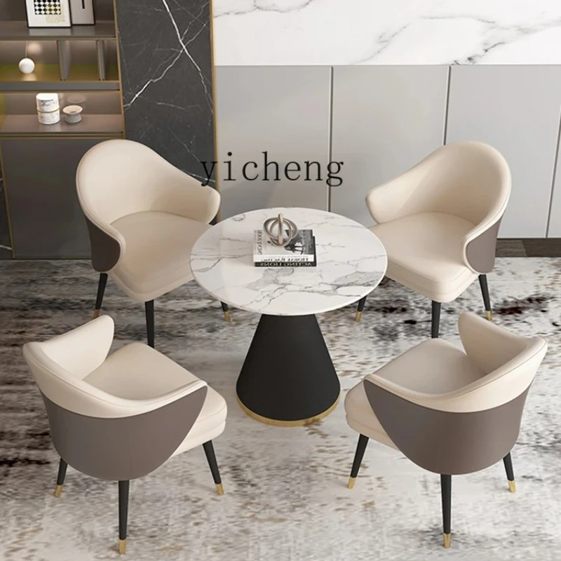 D18-negotiates table and chair combination high-end rock slab small round table business reception one table and four chairs