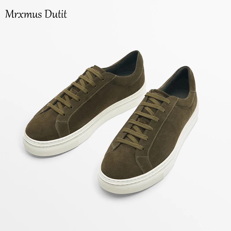 Mrxmus 2023 New Men Shoes Leather And Suede Casual Flat Sneakers Breathable Wear-Resistant Non-Slip Soft-Soled Casual Shoes Male