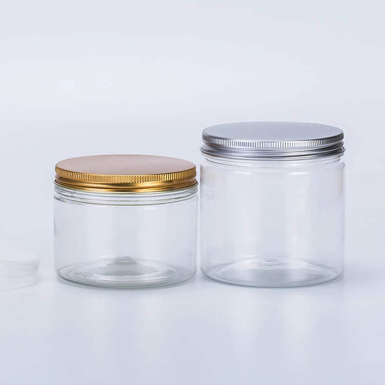 3pcs 50ml 60ml 100ml 120ml 300ml 450ml 550ml 650ml 900ml 1320ml empty PET clear jar with aluminum gold  silver plastic screw lid