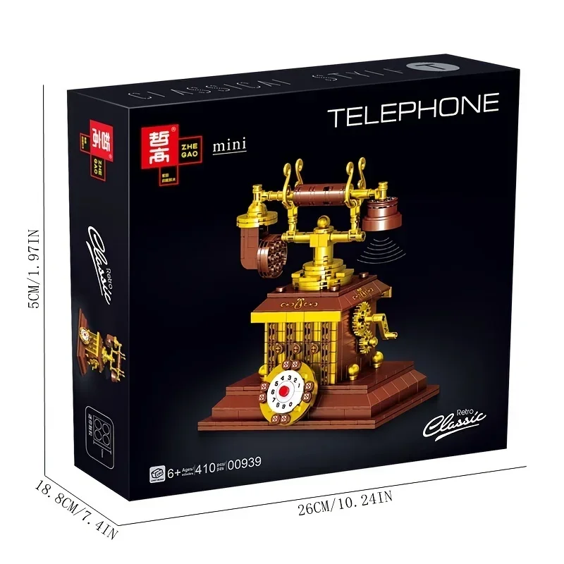 كتل بناء آلة الهاتف الرجعية ، ألعاب التجميع ، سلسلة البناء الإبداعي للديكور المنزلي ، المجموعة الكلاسيكية ، من من من من من من
