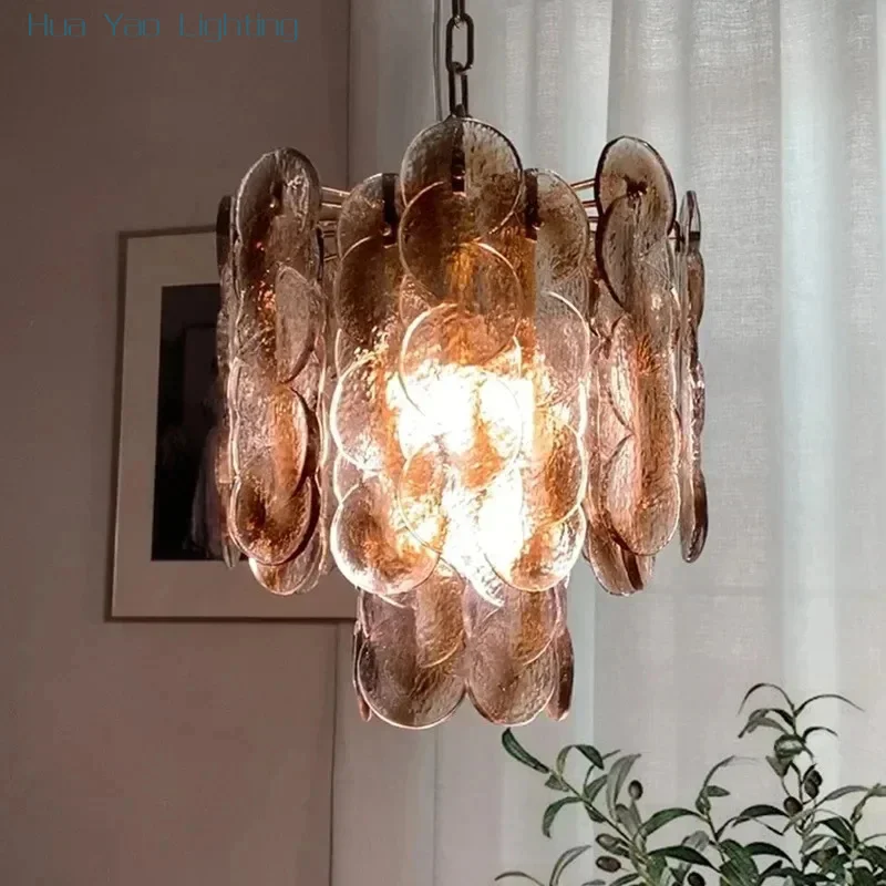 French handmade glass chandelier, vintage living room light, American vintage glass twist ice lamp