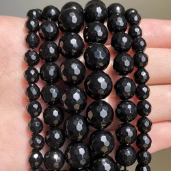 4/6/8/10/12mm Faceted Natural Black Agates Stone Beads Round Loose Beads For Diy Bracelet Accessories Jewellery Making 15 inch