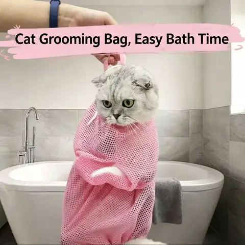 Anti Scratch Cat Bathing Bag Breathable Mesh Pet Washing Restraint Bag for Cat Grooming