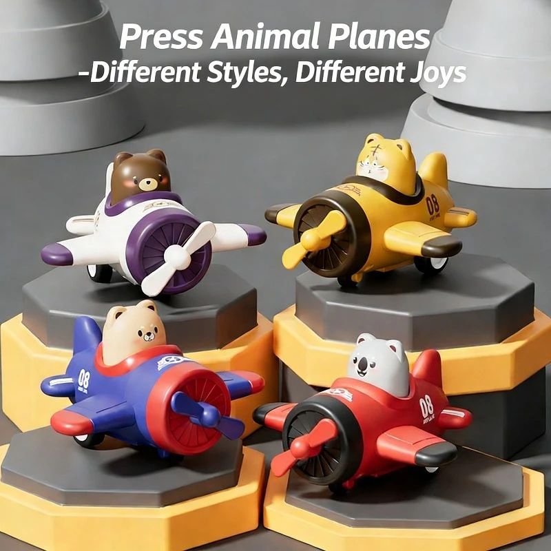 Baby Press Toy Car Cute Animal Inertial Glide Small Plane Safe Material Propeller Mobile Children's Early Education Puzzle Toy