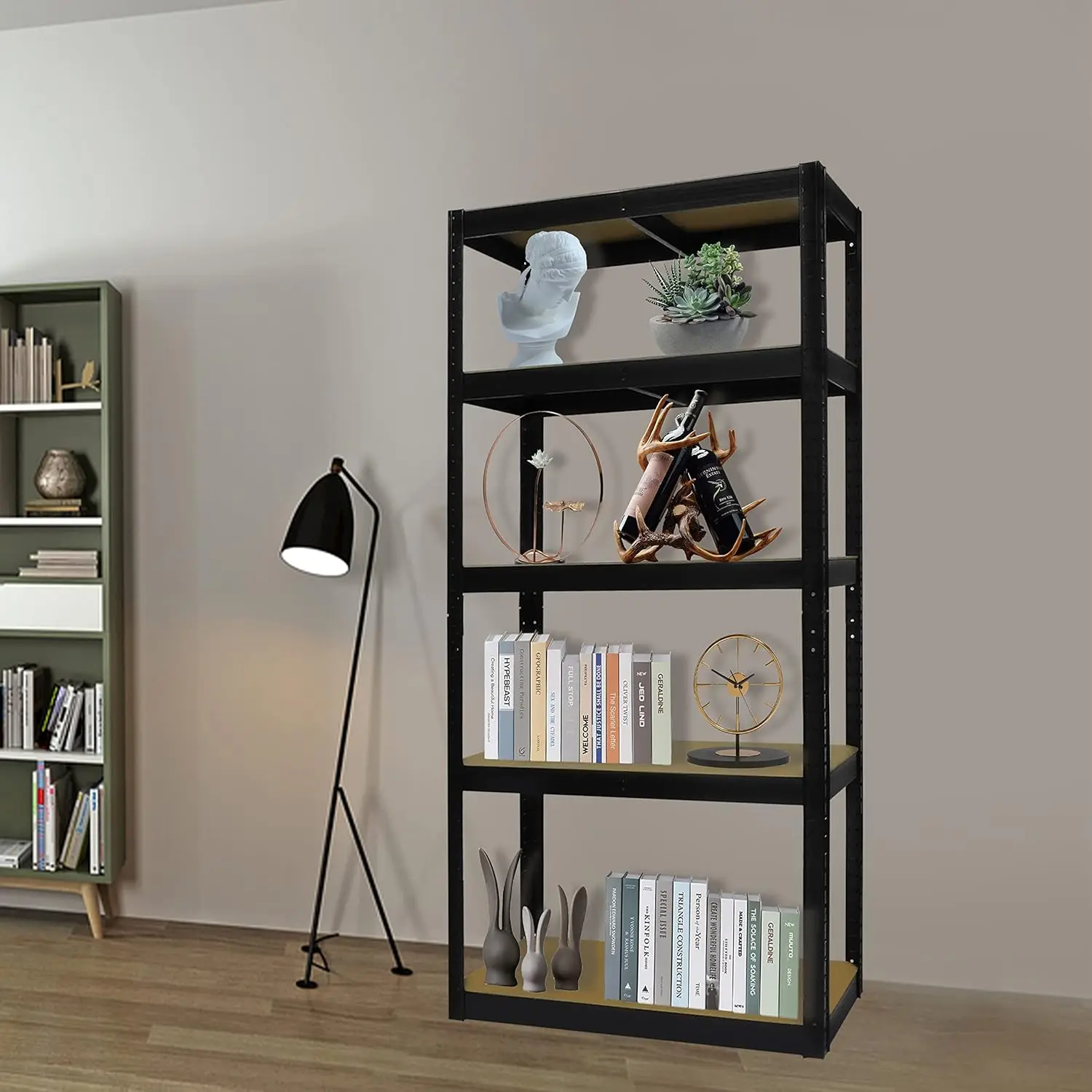 BRIEFNESS Heavy Duty Garage Shelving Black 5-Shelf Office Storage Rack Multi-Purpose Organiser, Load Capacity 875kg